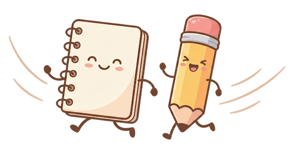 Notebook and pencil characters