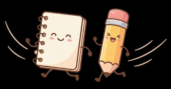 Notebook and pencil characters